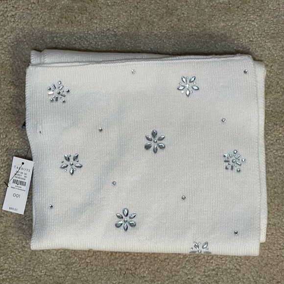 Talbots Snowflake Embellished Soft Knit Scarf - Ivory - Picture 3 of 7